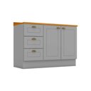 Ver imagem 1 de Balcão de Cozinha Americana P/ Pia 3 Gavetas e 2 Portas C/tampo 120cm Cinza - Henn