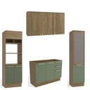 Ver imagem 4 de Kit Conjunto Cozinha Completa Balcão sem Tampo para Pia Armário Aéreo Paneleiro Verde Oliva Madeira