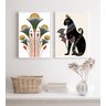 Kit 2 Quadros Egípcios Gato Bastet e Flor de Lotus 24x18cm:madeira Branca - 2