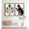 Kit 2 Quadros Egípcios Gato Bastet e Flor de Lotus 24x18cm:madeira Branca - 1