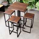 Ver imagem 1 de Conjunto Mesa Alta Bar Bistrô Quadrada Imbuia 4 Bancos Industrial Black Don Castro Decor Industrial 