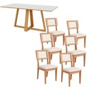 Ver imagem 1 de Mesa Jantar 180cm Retangular com 6 Cadeiras Dalla Costa Mdf Cor:off White com Freijó e Cesare Claro