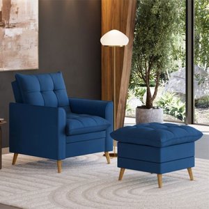 Poltrona Decorativa York C/ Puff em Veludo e Fibras de Silicone Just Time