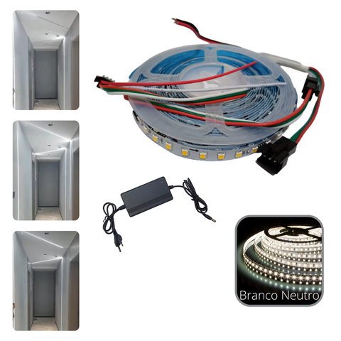 Kit Fita para Perfil de Led 5m com Iluminação Efeito Sequencial de Correr Vai e Volta com Fonte e Co