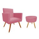 Ver imagem 1 de Kit Poltrona Decorativa Bia + Puff Redondo Suede Rosa Pés Madeira Mz Decor