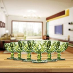 Jogo Taça Sobremesa 310ml Verde Diamante 6 Peças Class Home - 3