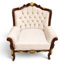 Ver imagem 3 de Poltrona Clássica Branco com Detalhes em Marrom e Dourado a: 108cm L: 92cm P: 62cm