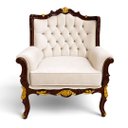Ver imagem 1 de Poltrona Clássica Branco com Detalhes em Marrom e Dourado a: 108cm L: 92cm P: 62cm