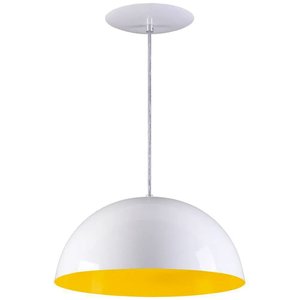 Pendente Meia Lua 34cm Luminária Alumínio Branco Textura C/ Amarelo - T&T Iluminação