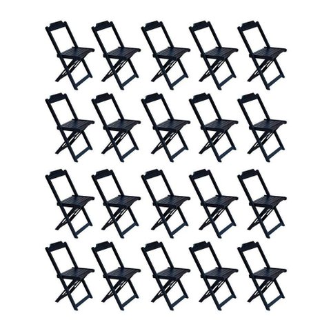 Kit 20 Cadeiras de Madeira Dobravel Preto - Preto