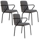 Ver imagem 1 de Kit 03 Cadeiras Estofada para Sala de Jantar com Braço Loft Preto C01 Linho Fendi Cinza - Lyam Decor