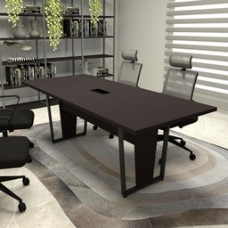 Mesa de Reunião Pés Metal 2m Preta Caixa de Tomadas F5  - 1