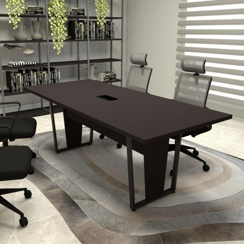 Mesa de Reunião Pés Metal 2m Preta Caixa de Tomadas F5