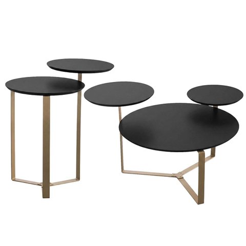 Conjunto Sala Mesa de Centro Lateral Chanfrada Orgânica Nero/dourado