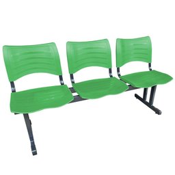 Longarina Cadeira 3 Lugares Iso Plástica Coluna Dupla Para Escritório Recepção Auditório Verde - 1