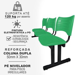 Longarina Cadeira 3 Lugares Iso Plástica Coluna Dupla Para Escritório Recepção Auditório Verde - 2