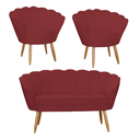 Ver imagem 1 de Kit Pétala Namoradeira e 2 Poltronas Decorativa Pés Palito Suede Vermelho Bordo - LM DECOR
