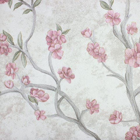 Papel de Parede Floral Rosa e Cinza com Cola Inclusa