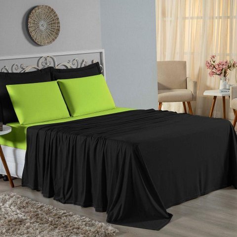 Jogo de Cama Casal Nobre 4 Peças Lençol com Elástico de 30cm de Altura Malha 100% Algodão -