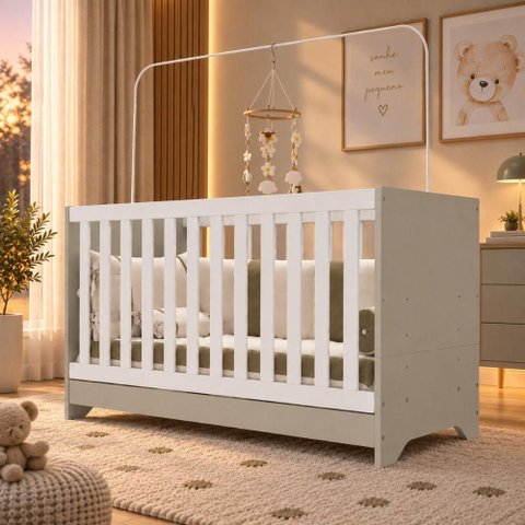 Berço 3 em 1 para Colchão 60x130cm Multimóveis FG0527 Off White/Branco