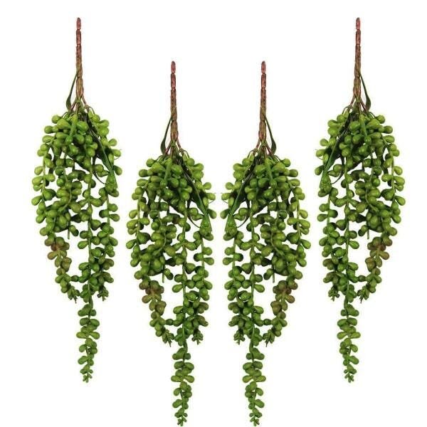 6 plantas artificiais pendentes em silicone verde 35 cm