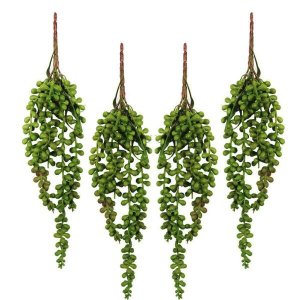 6 plantas artificiais pendentes em silicone verde 35 cm