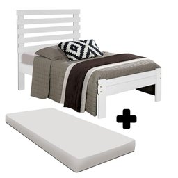 Cama Solteiro Madeira Maciça Com Colchão Branco Brena Shop JM - 1