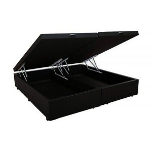 Base Box Baú Blindado Queen Bipartido Acolchoes Suede Preto 49x158x198
