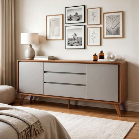 Cômoda 3 Gavetas 2 Portas 165cm MDF Serena Naturalle e Cinza
