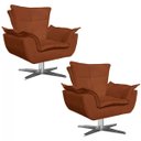 Ver imagem 1 de Kit 2 Poltronas Decorativas Gran Opala Base Estrela Em Aço Cromado Suede Terra