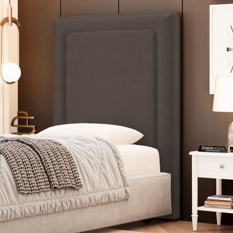 Cabeceira Cama Box Solteiro Alba 90cm com Frame Veludo Marrom - Desk Design