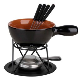 Fondue em Cerâmica 9 Peças 600ml Preto e Marrom - 1