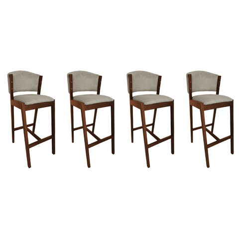 Kit 4 Banquetas Altas de Madeira Maciça Ana em Linho Premium Cor do Assento:bege Linho;cor da Estrut