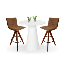 Conjunto Mesa Bistrô Cone 70 cm Laca Branca Base Altura 100 cm Laca Branca + 2 Banquetas Cercatto Gi - 1