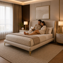 Ver mais imagens de Conjunto Cabeceira e Cama Serena Queen Revestida em Linho com Cantos Arredondados Design Sofisticado