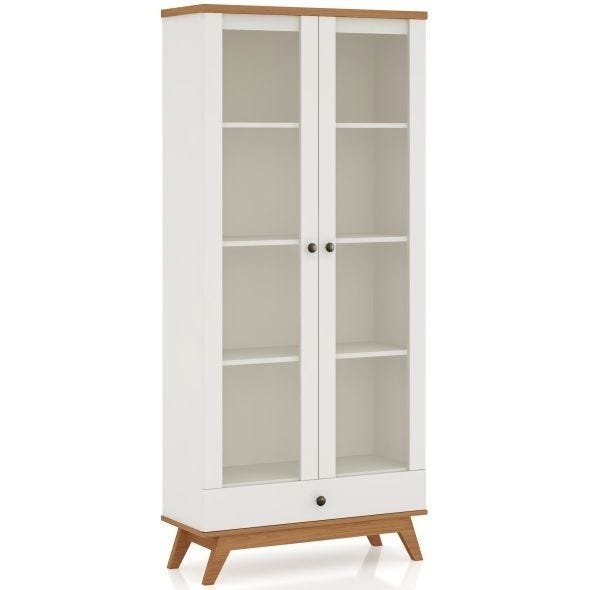 Estante Multiuso 1 Gaveta E Porta De Vidro Cor Off White/Freijo C704 WJ Dalla Costa