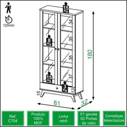 Estante Multiuso 1 Gaveta E Porta De Vidro Cor Off White/Freijo C704 WJ Dalla Costa - 3