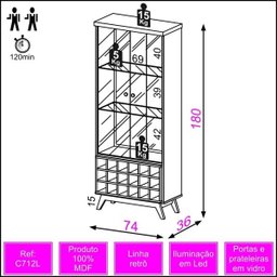 Cristaleira Adega Alta + Led Cor Off White/freijo C712l Wj Dalla Costa - 3