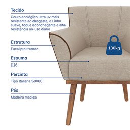 Poltrona Decorativa Dubai em Linho Just Time - 2