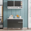 Ver imagem 2 de Balcão Gabinete de Cozinha e Armário Aéreo Vanessa Branco Cinza Escuro - Desk Design