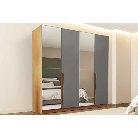 Guarda Roupa 4 Portas (2 C/ Espelho) e 4 Gavetas Porto Freijo/cinza - Politorno