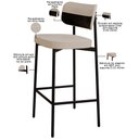 Ver imagem 2 de Kit 05 Banquetas Alta Bar Cozinha Sala de Jantar Aço Preto Kaira C01 Linho Areia Courino Preto -