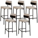 Ver imagem 1 de Kit 05 Banquetas Alta Bar Cozinha Sala de Jantar Aço Preto Kaira C01 Linho Areia Courino Preto -