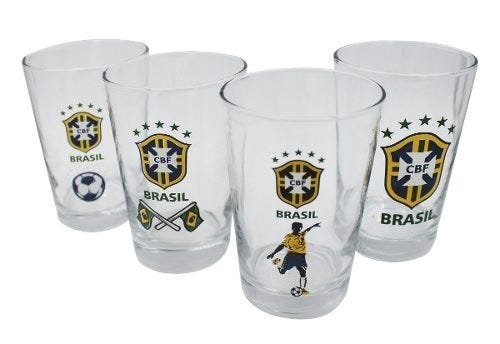 Kit De 4 Copos Caldereta Cerveja Brasão De Vidro Copa Brasil 350 Ml - 1