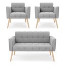 Ver imagem 1 de Kit 1 Sofá Namoradeira e 2 Poltronas Elisa Suede Cinza Pés Palito Natural - D’Rossi