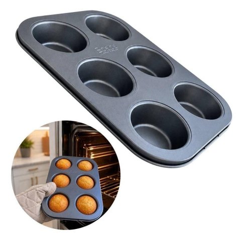 Forma para Muffins Cupcakes BS10542 Antiaderente Aço Carbono 6 Cavidades Cinza