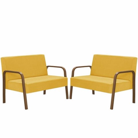 Kit 2 Poltronas 2 Lugaresjade Braço Madeira Amarelo