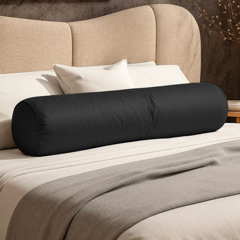 Almofada Travesseiro Bastão Tubo Rolo Dot 140cm Macia Veludo Preto - Abmaza