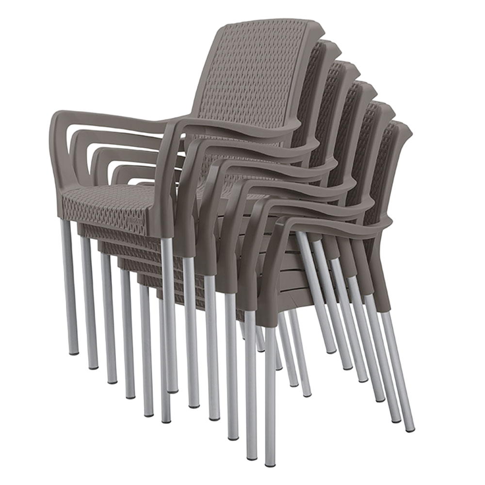 Conjunto 06 Cadeiras Plástica com Braços Shia Marrom Rimax
