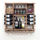 Ver imagem 1 de Barzinho Adega de Madeira Maciça para 15 Garrafas com Porta Rolhas, Tampinhas e Taças - Rústico